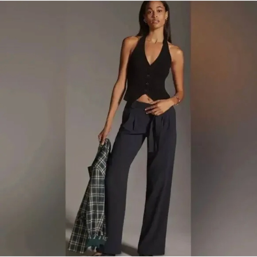 Anthropologie Maeve Women's Size 14 Wide Leg Belted Career Work Pants Trousers‎